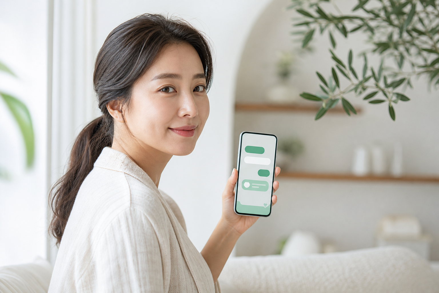 휴대폰으로 팜메딕스 AI 맞춤 영양 상담을 진행하는 모습